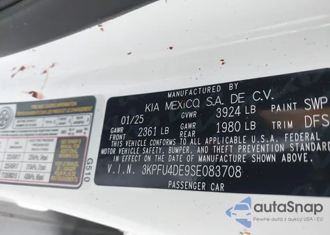 2025 Kia K4 Ex from USA, damaged, VIN 3KPFU4DE9SE083708